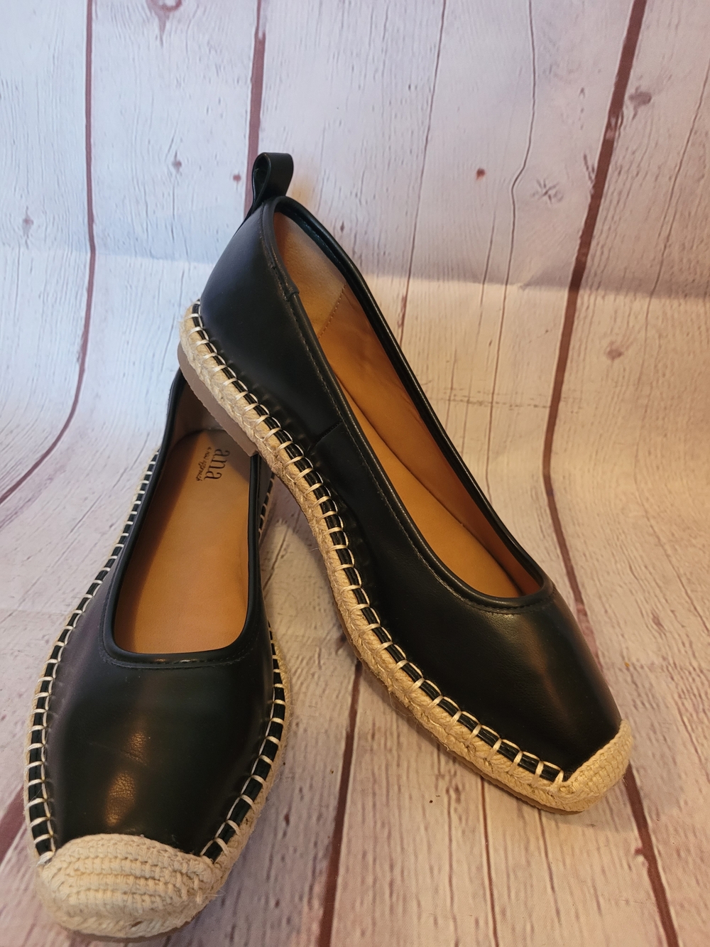 Black Size 9.5 A.N.A Flat Espadrille Slip On Shoes New Versatile